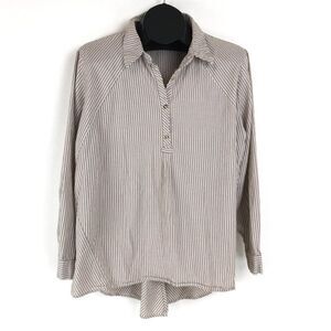 Cato Striped Popover Top Women's Plus Size 18/20W Long Sleeves Hi-Lo 100% Cotton